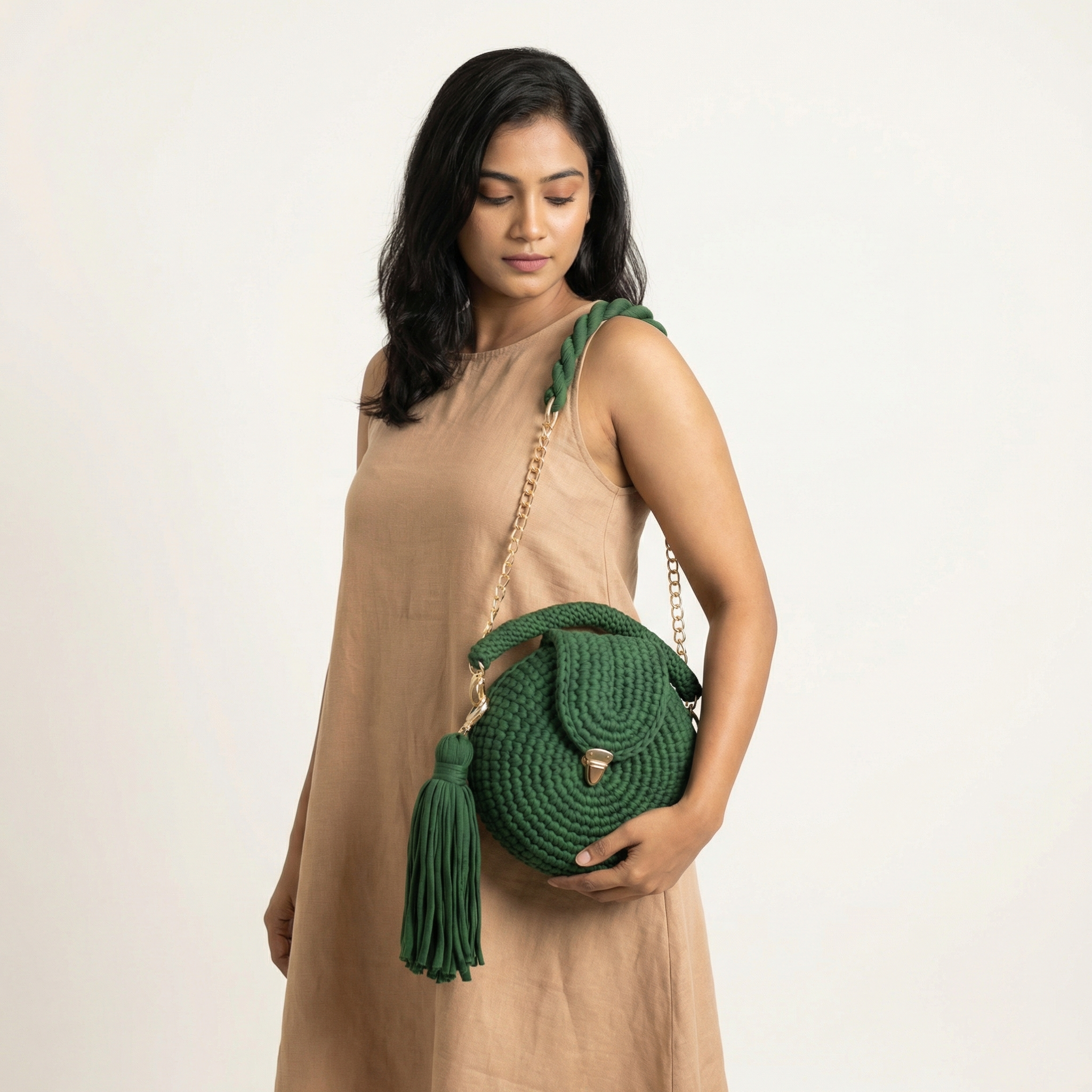 Boho Twist Mini Crochet Bag- Forest Green - Image 9