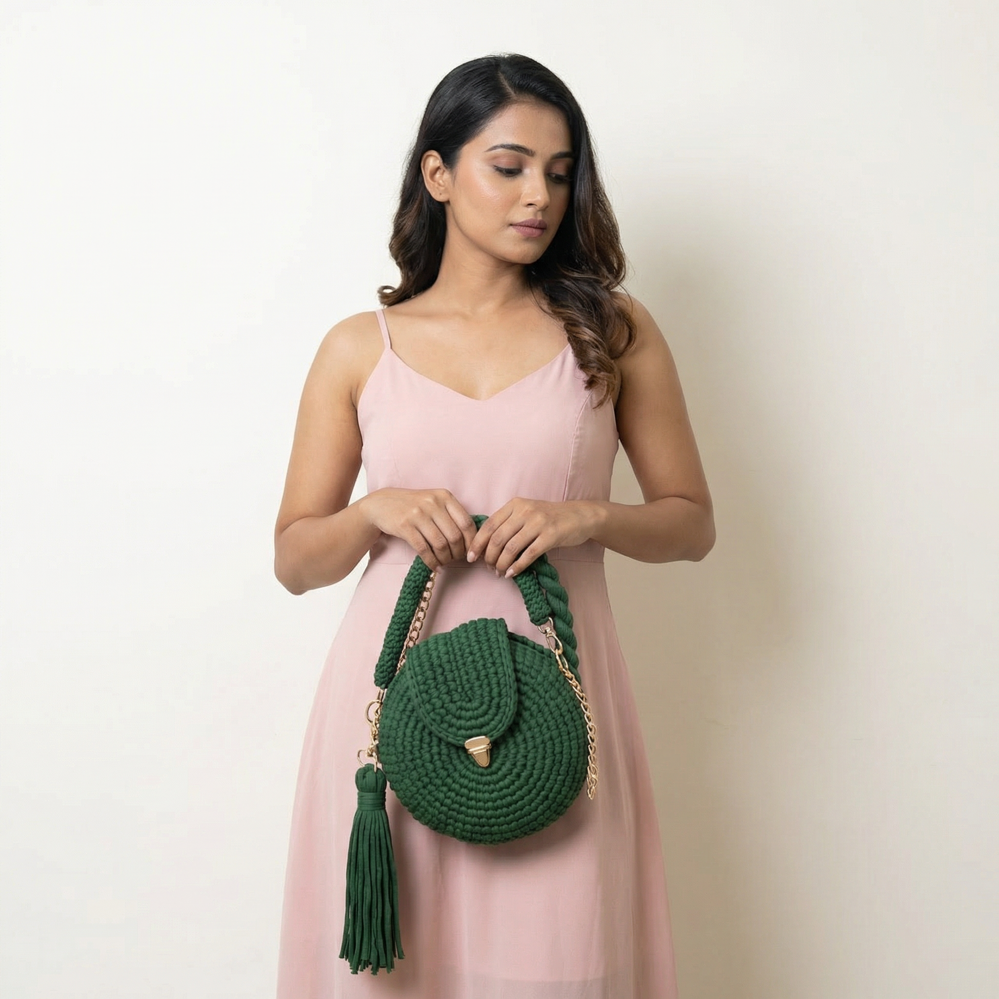 Boho Twist Mini Crochet Bag- Forest Green - Image 5