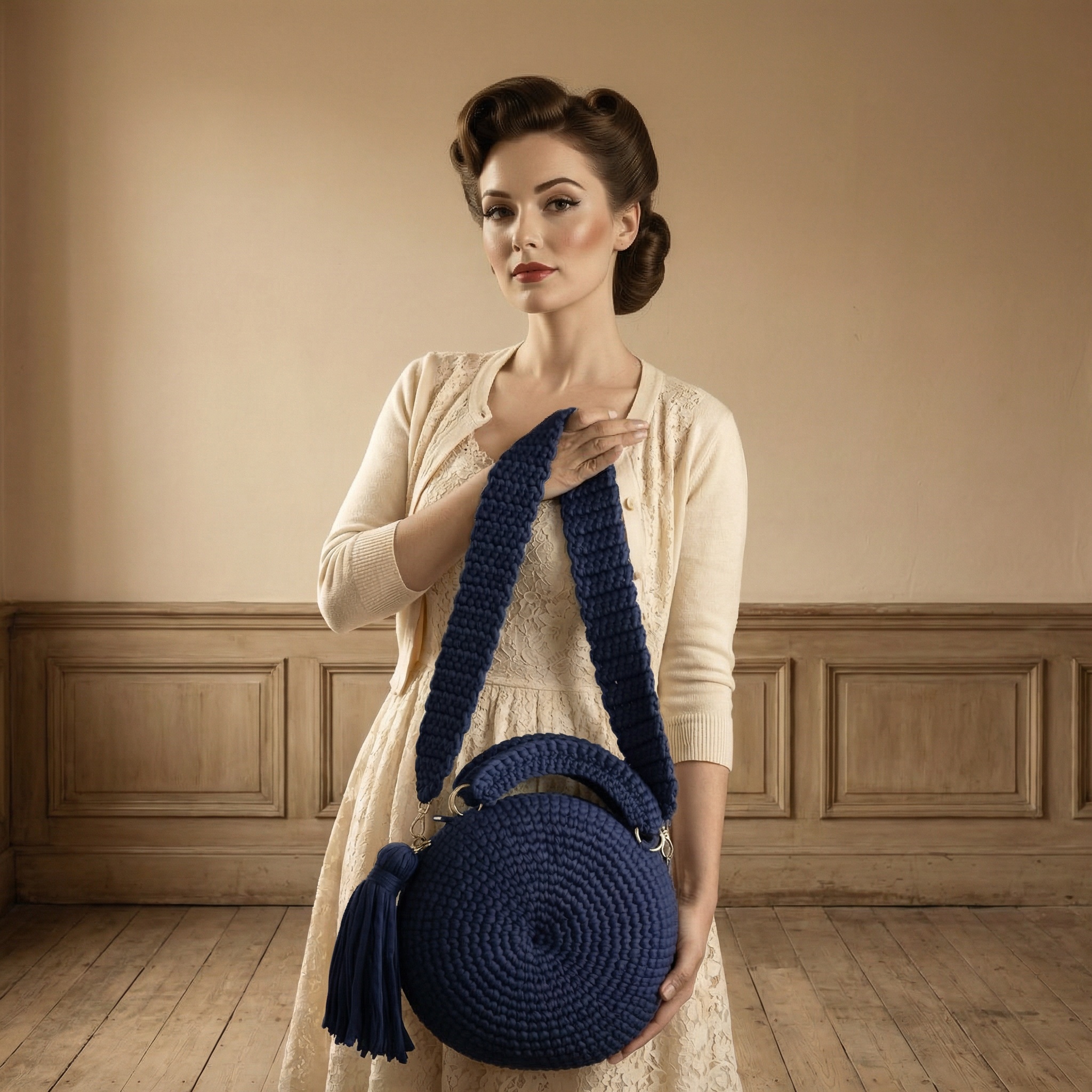 The Circle Weave Crochet Bag - Navy Blue